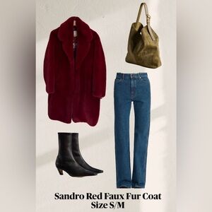 Elegant Sandro Red Faux Fur Coat